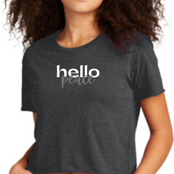 Womens Cropped Graphic T-shirt - Hello Peace White and Gray - Womens | T-Shirts