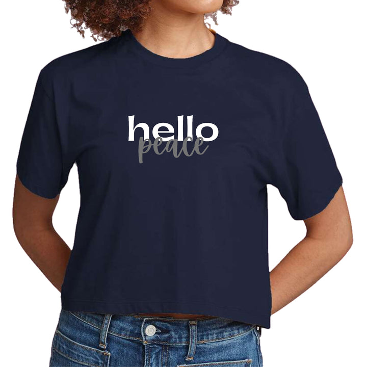 Womens Cropped Graphic T-shirt - Hello Peace White and Gray - Womens | T-Shirts