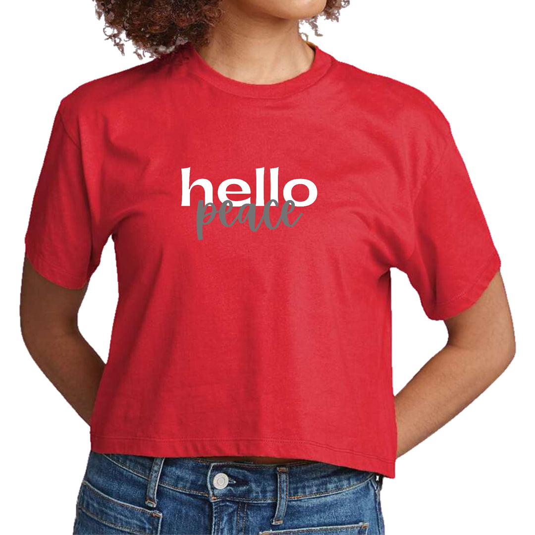 Womens Cropped Graphic T-shirt - Hello Peace White and Gray - Womens | T-Shirts