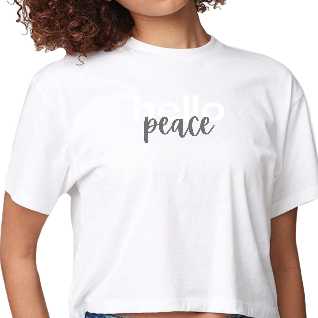 Womens Cropped Graphic T-shirt - Hello Peace White and Gray - Womens | T-Shirts