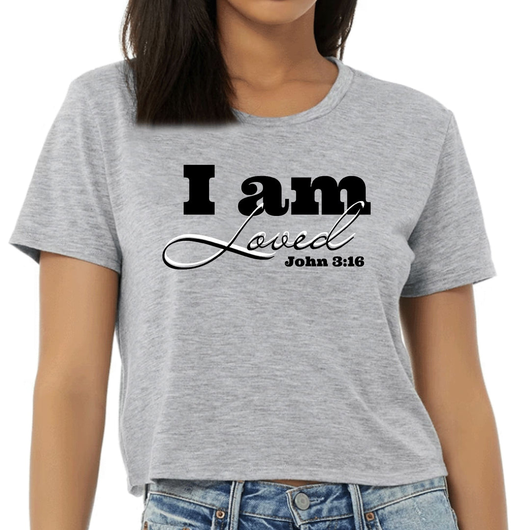 Womens Cropped Graphic T-shirt i am Loved - John 3:16 Black - Womens | T-Shirts