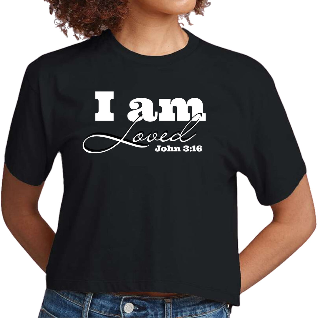 Womens Cropped Graphic T-shirt i am Loved - John 3:16 Illustration - Womens