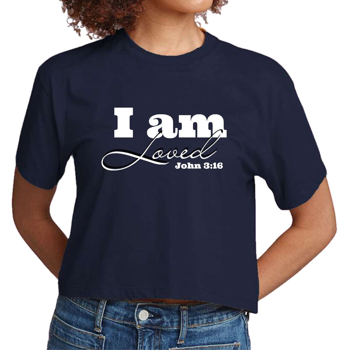 Womens Cropped Graphic T-shirt i am Loved - John 3:16 Illustration - Womens