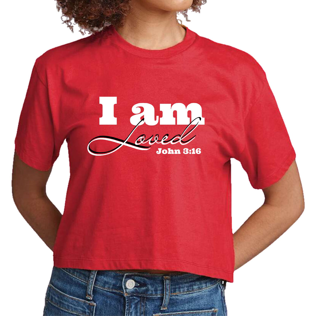 Womens Cropped Graphic T-shirt i am Loved - John 3:16 Illustration - Womens