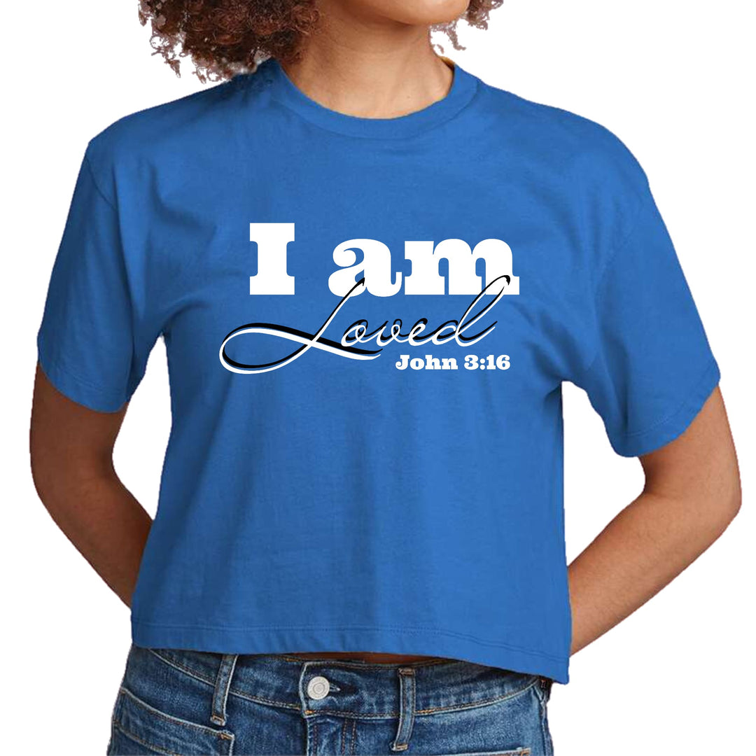 Womens Cropped Graphic T-shirt i am Loved - John 3:16 Illustration - Womens