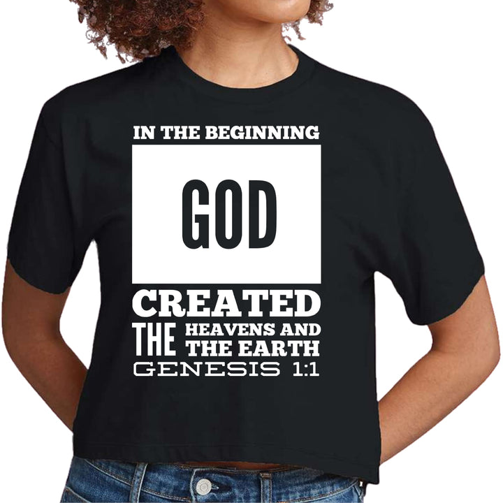 Womens Cropped Graphic T-shirt - in the Beginning Print
