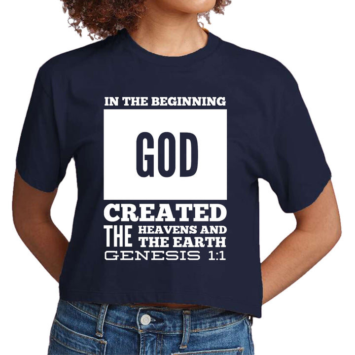Womens Cropped Graphic T-shirt - in the Beginning Print