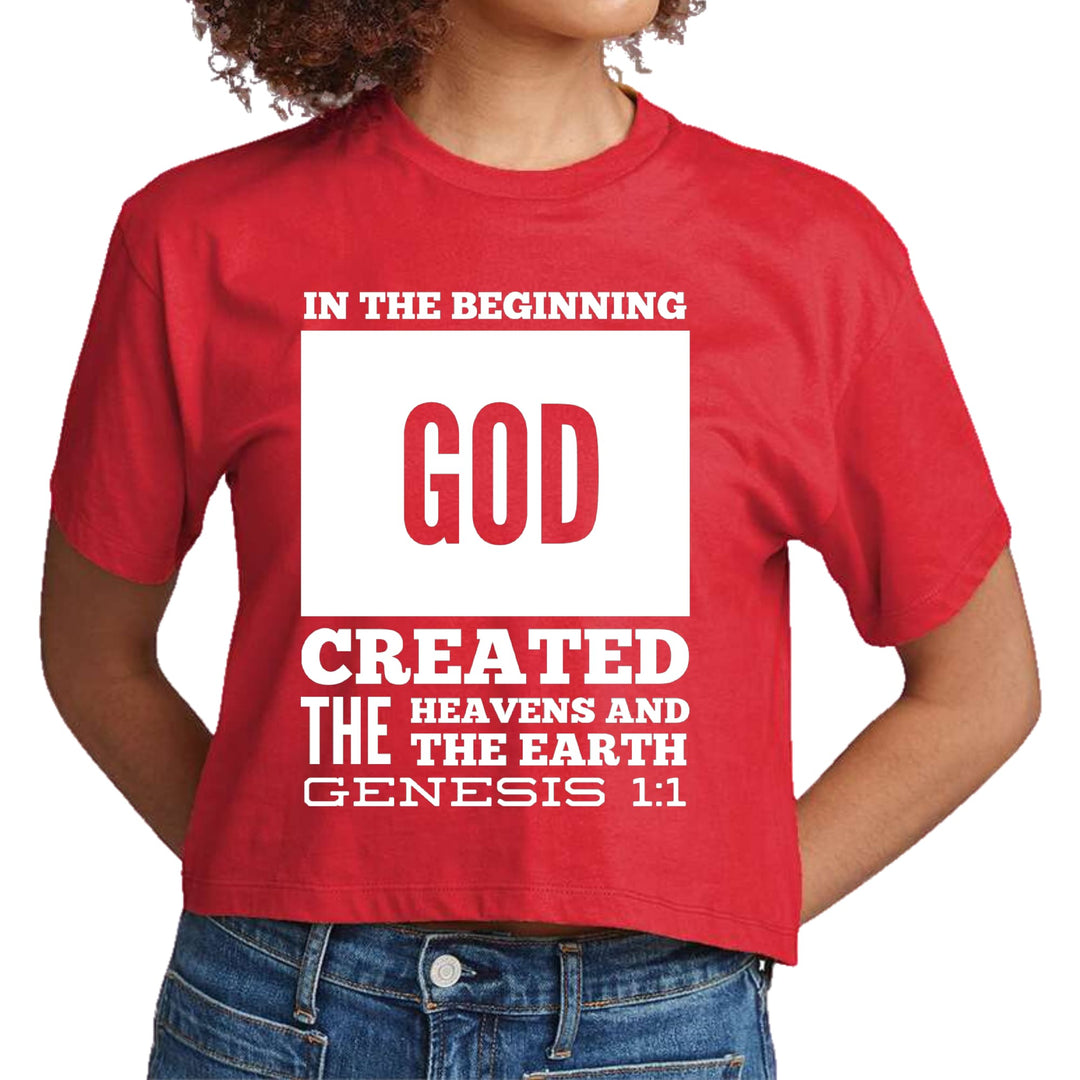 Womens Cropped Graphic T-shirt - in the Beginning Print