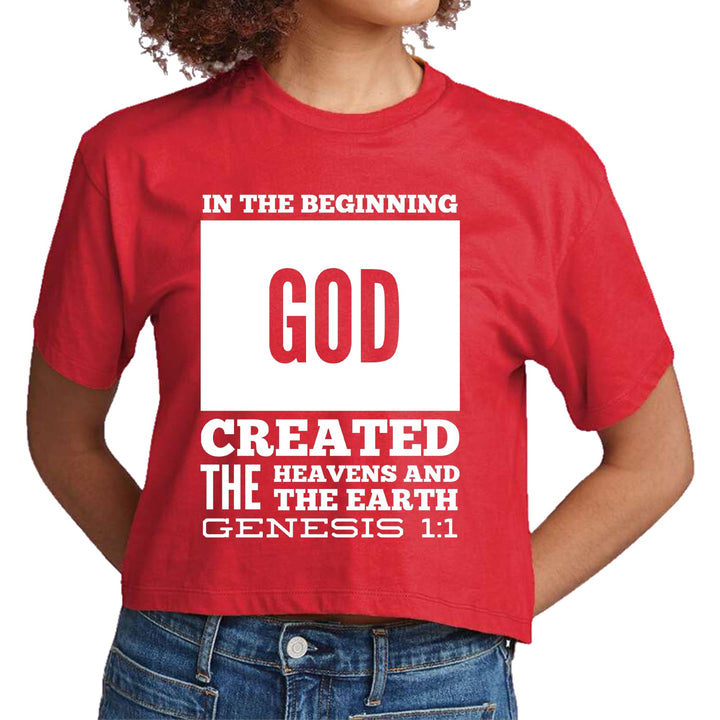 Womens Cropped Graphic T-shirt - in the Beginning Print