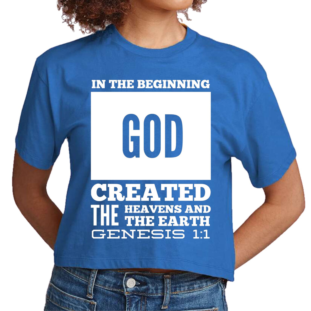 Womens Cropped Graphic T-shirt - in the Beginning Print