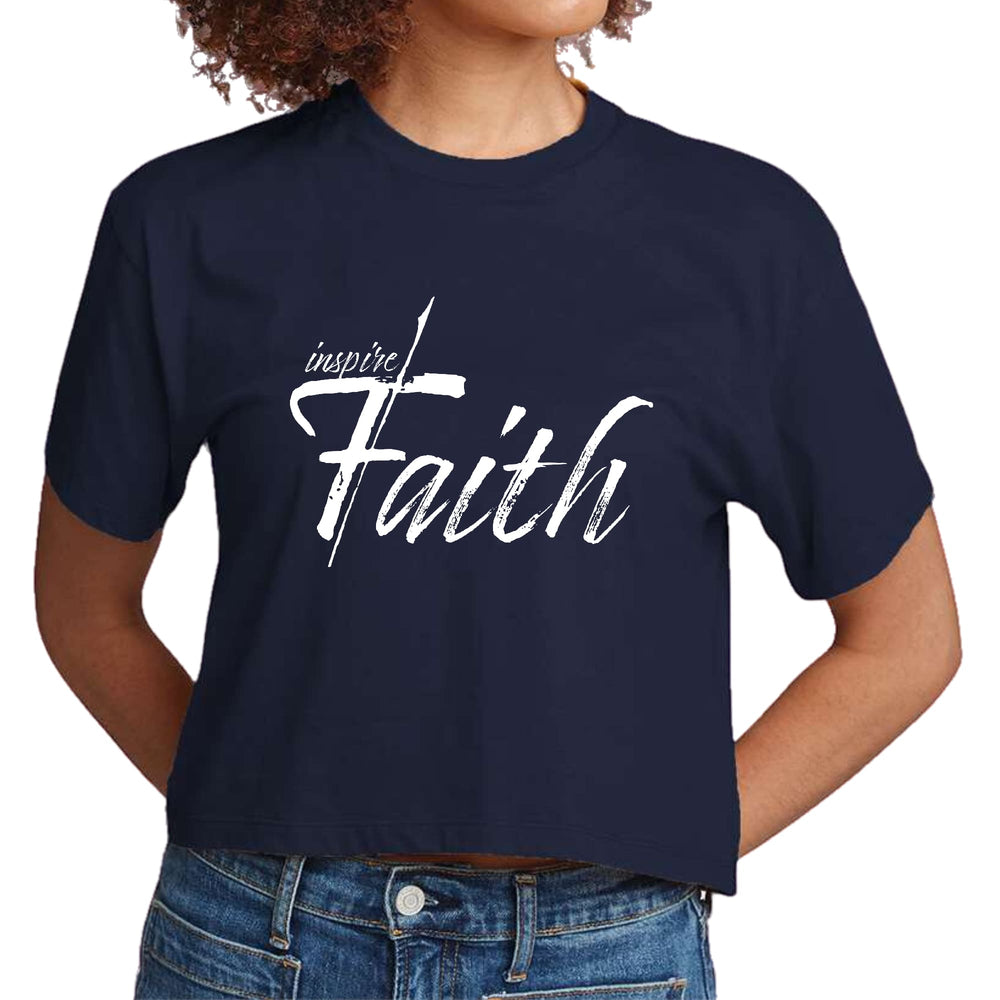 Womens Cropped Graphic T-shirt Inspire Faith White Print - Womens | T-Shirts