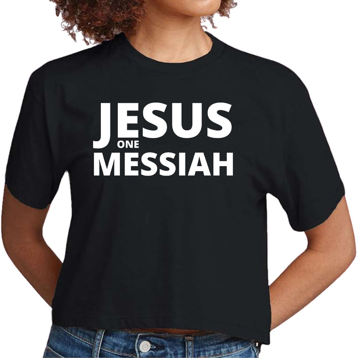 Womens Cropped Graphic T-shirt Jesus one Messiah - Womens | T-Shirts | Cropped