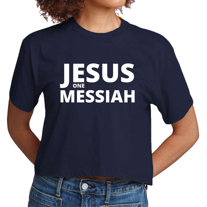 Womens Cropped Graphic T-shirt Jesus one Messiah - Womens | T-Shirts | Cropped