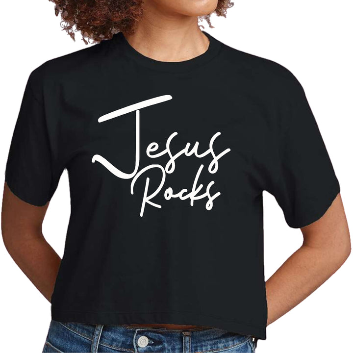 Womens Cropped Graphic T-shirt - Jesus Rocks Print - Womens/T-Shirts/Cropped
