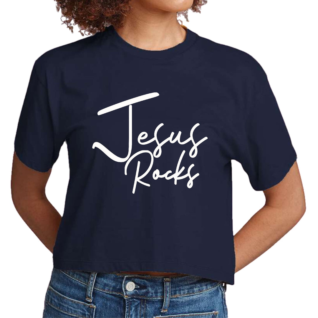 Womens Cropped Graphic T-shirt - Jesus Rocks Print - Womens/T-Shirts/Cropped