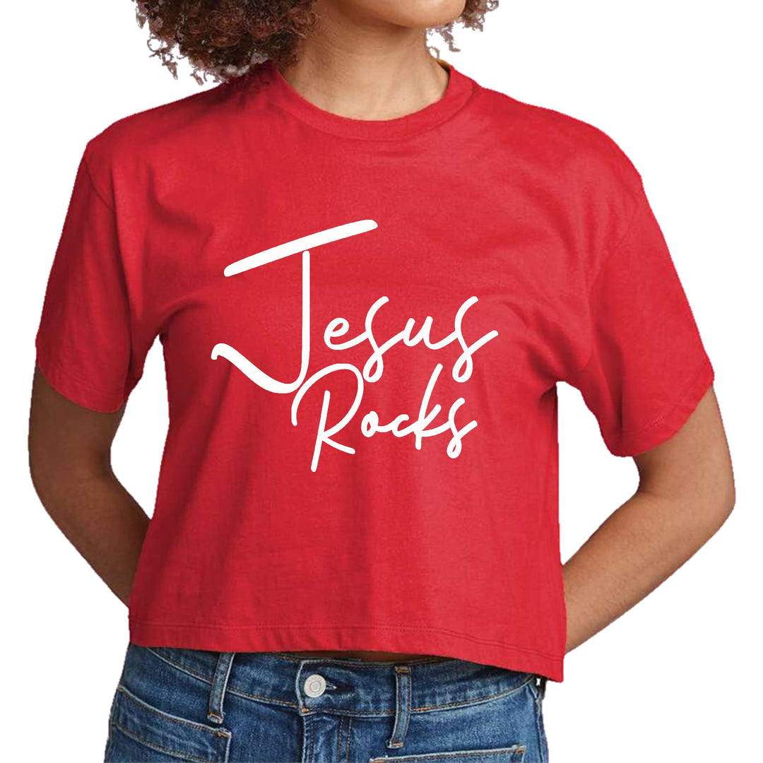 Womens Cropped Graphic T-shirt - Jesus Rocks Print - Womens/T-Shirts/Cropped