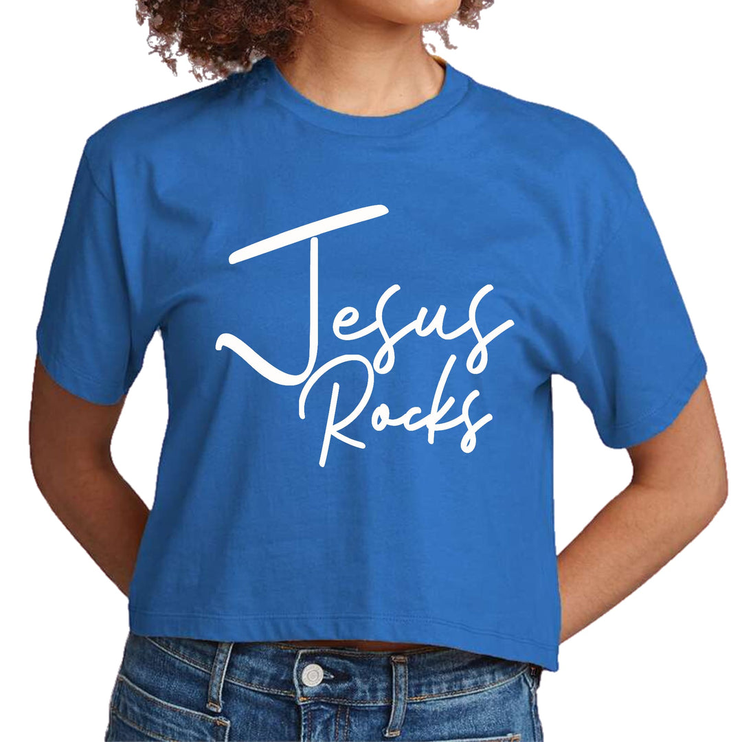Womens Cropped Graphic T-shirt - Jesus Rocks Print - Womens/T-Shirts/Cropped