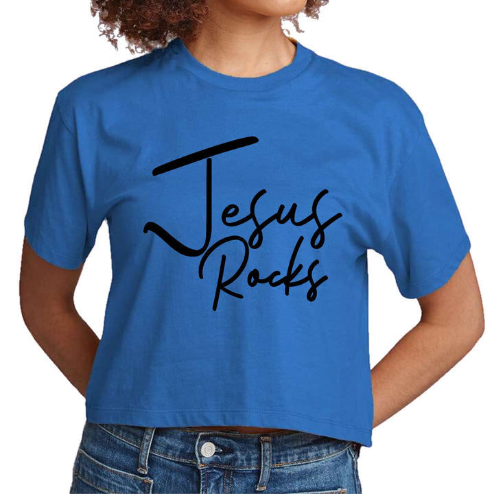 Womens Cropped Graphic T-shirt Jesus Rocks Print - Womens | T-Shirts | Cropped