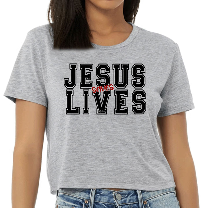 Womens Cropped Graphic T-shirt Jesus Saves Lives Black Red - Womens | T-Shirts