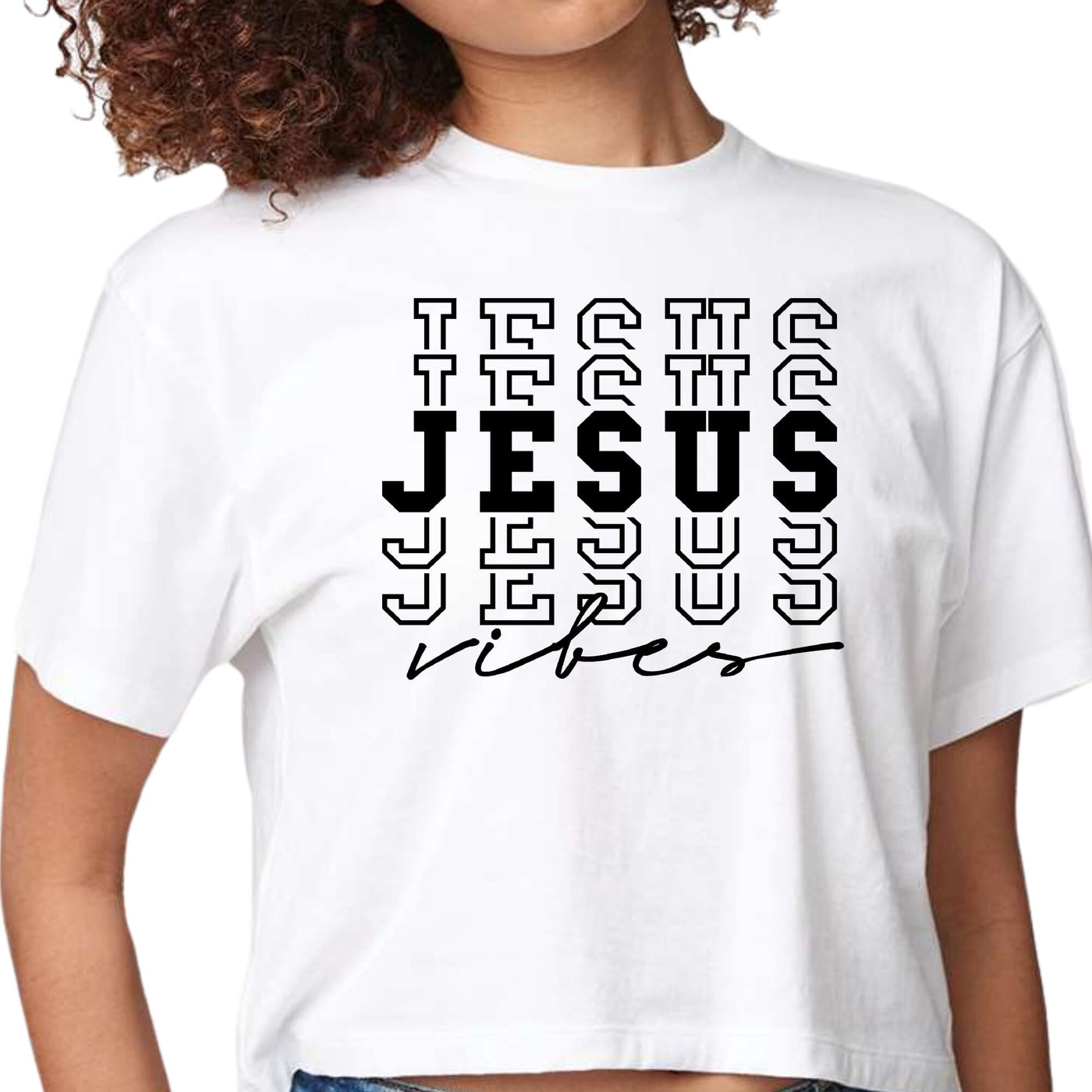 Womens Cropped Graphic T-Shirt Jesus Vibes - Womens | T-Shirts | Cropped