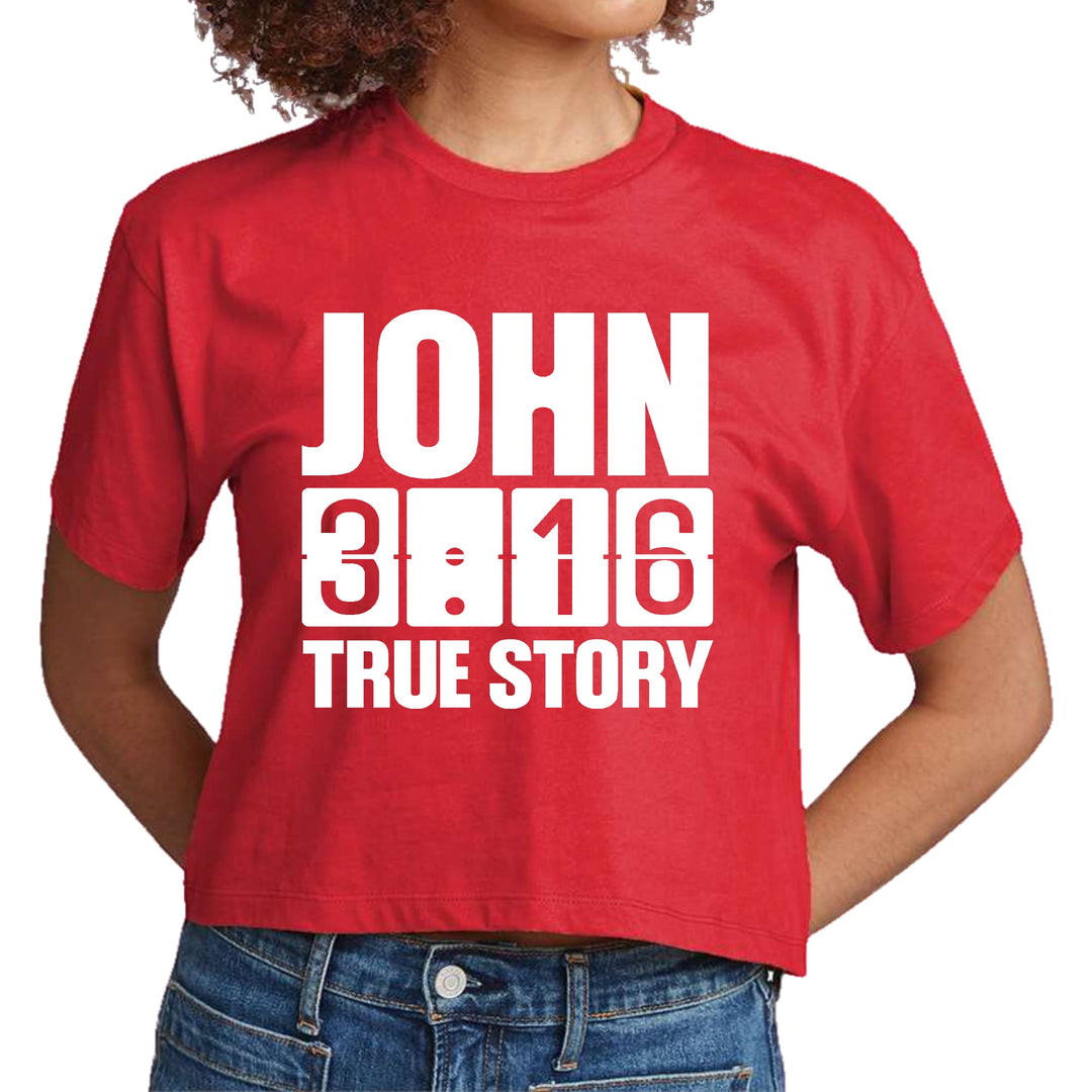 Womens Cropped Graphic T-shirt John 3:16 True Story Print - Womens | T-Shirts