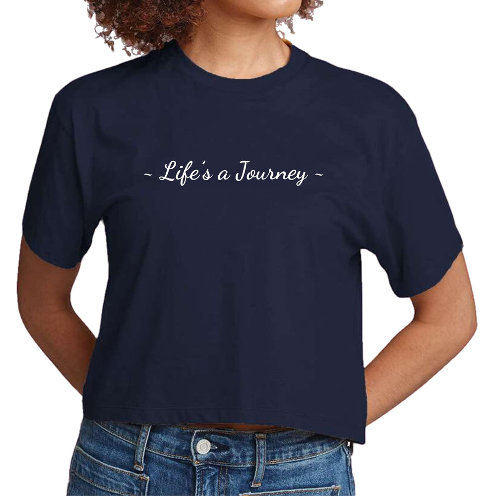 Womens Cropped Graphic T-shirt Life’s a Journey White Print - Womens