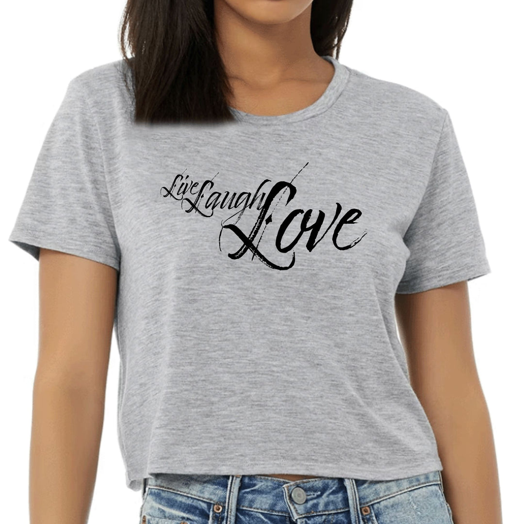 Womens Cropped Graphic T-shirt Live Laugh Love Black Illustration - Womens