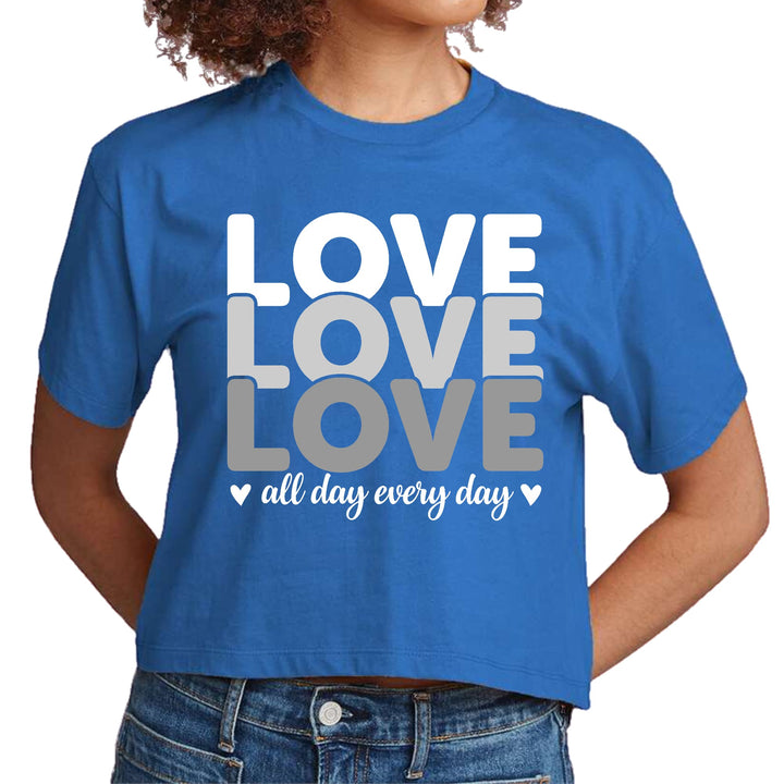 Womens Cropped Graphic T-shirt Love All Day Every Day White Grey - Womens