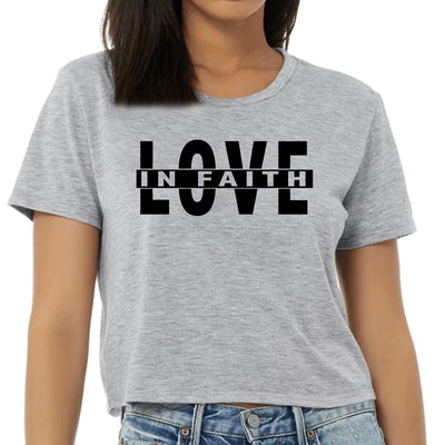 Womens Cropped Graphic T-shirt Love In Faith Black Illustration - Womens