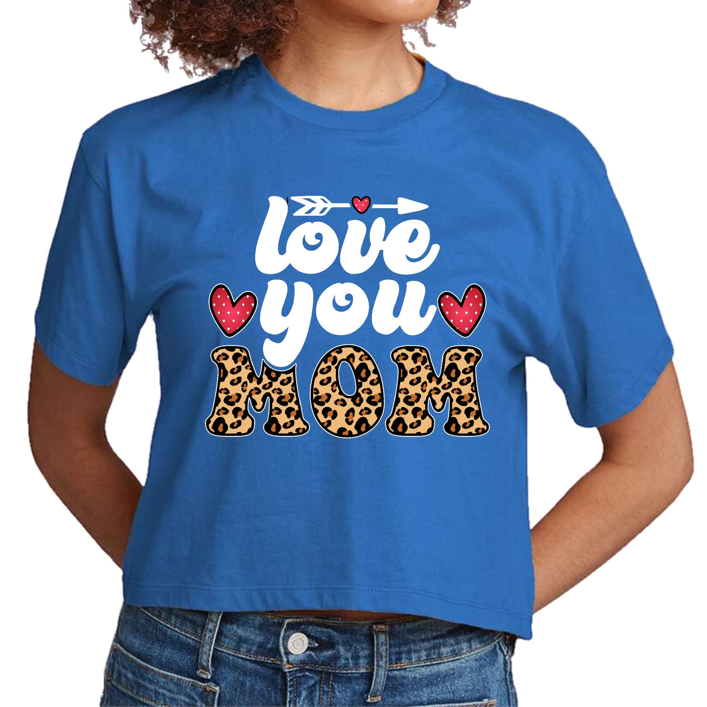 Womens Cropped Graphic T-shirt Love You Mom Leopard Print - Womens | T-Shirts