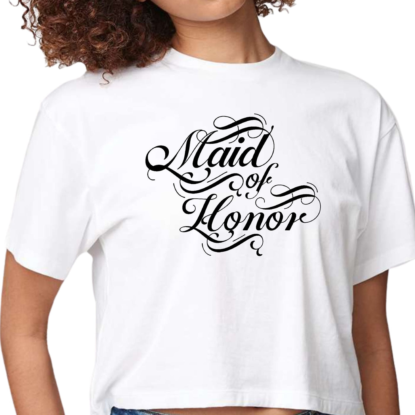 Womens Cropped Graphic T-shirt Maid Of Honor Wedding Bridal Party - Womens