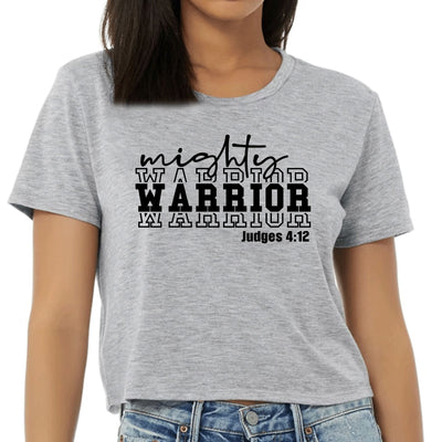 Womens Cropped Graphic T-shirt Mighty Warrior Black Illustration - Womens