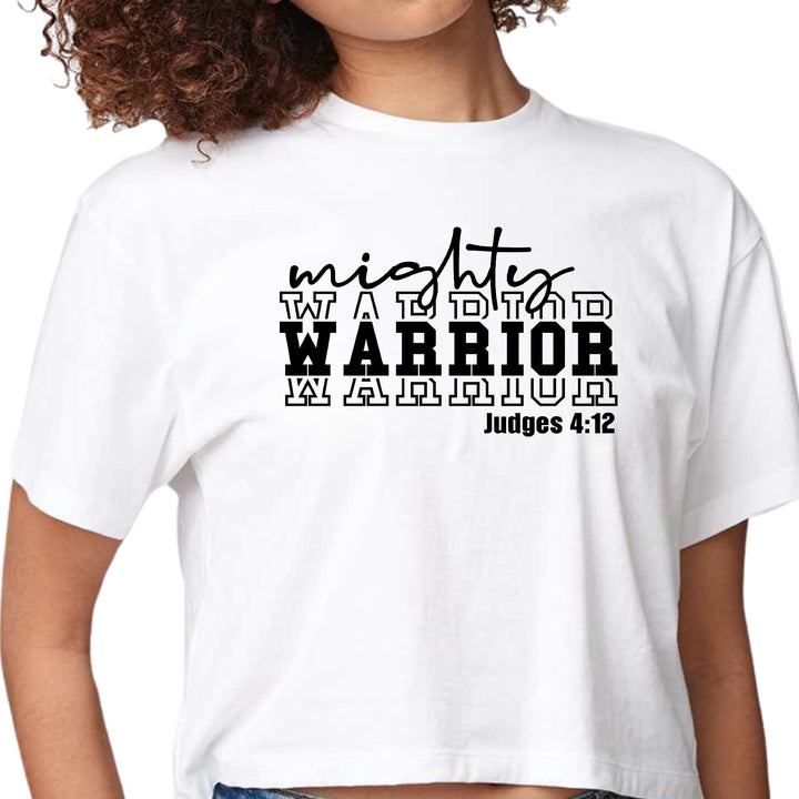 Womens Cropped Graphic T-shirt Mighty Warrior Black Illustration - Womens