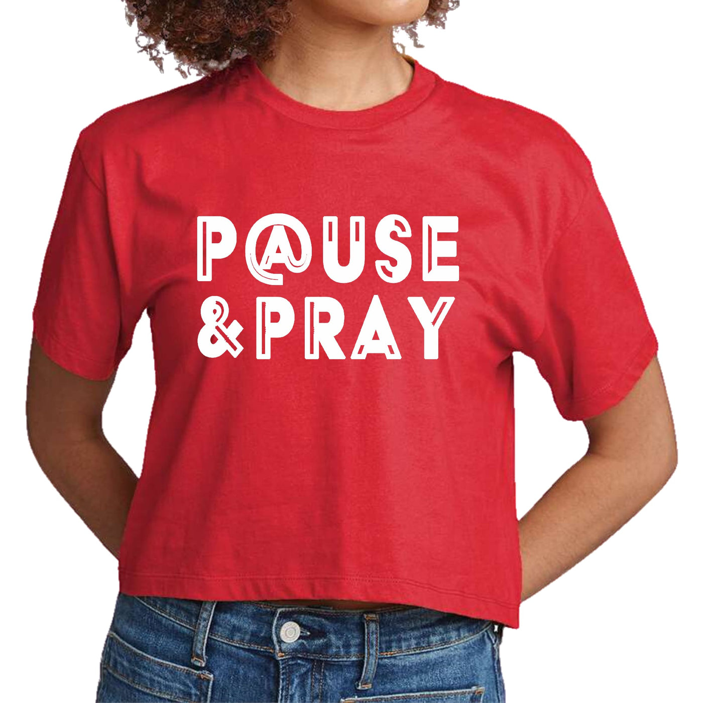Womens Cropped Graphic T-shirt Pause And Pray - Womens | T-Shirts | Cropped