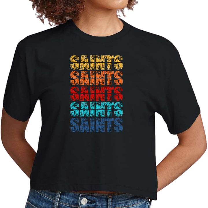 Womens Cropped Graphic T-shirt Saints Colorful Art Illustration - Womens