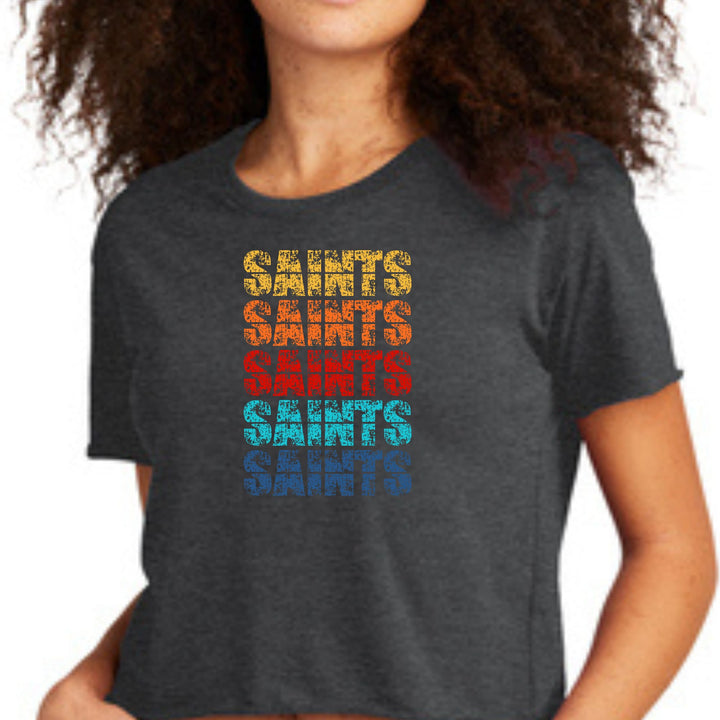 Womens Cropped Graphic T-shirt Saints Colorful Art Illustration - Womens