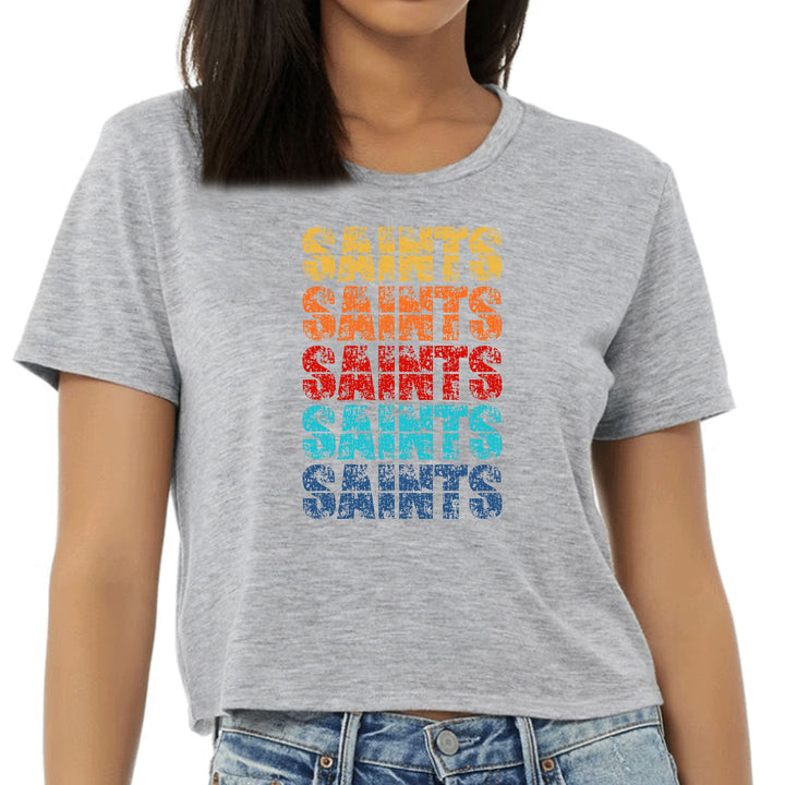 Womens Cropped Graphic T-shirt Saints Colorful Art Illustration - Womens