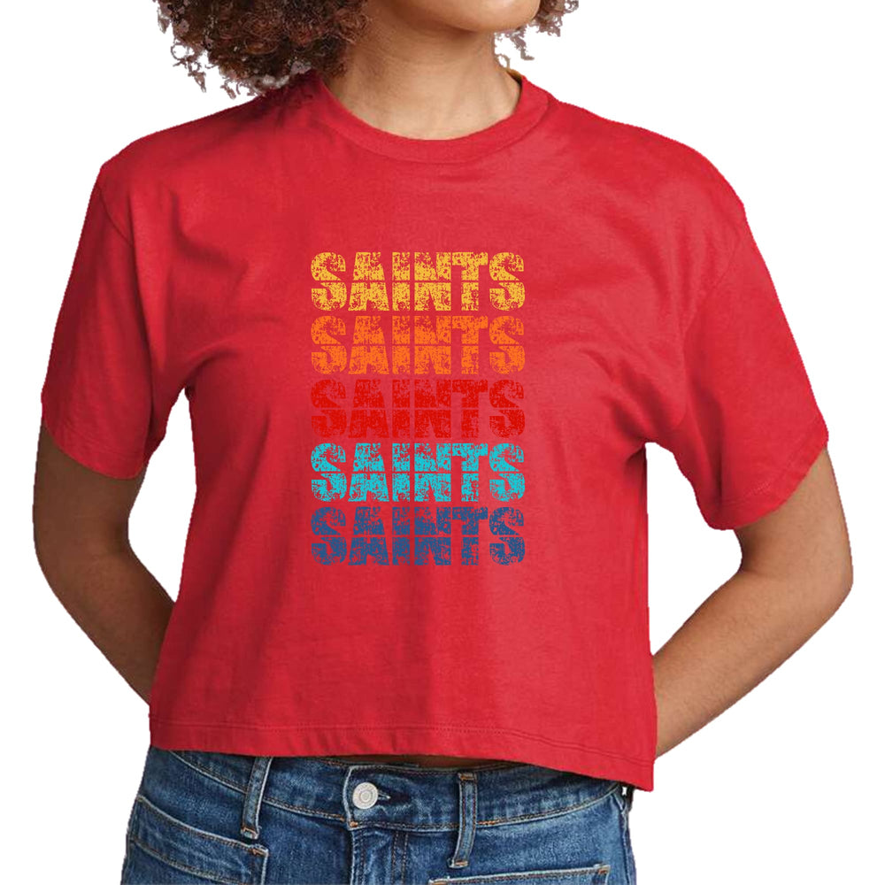 Womens Cropped Graphic T-shirt Saints Colorful Art Illustration - Womens