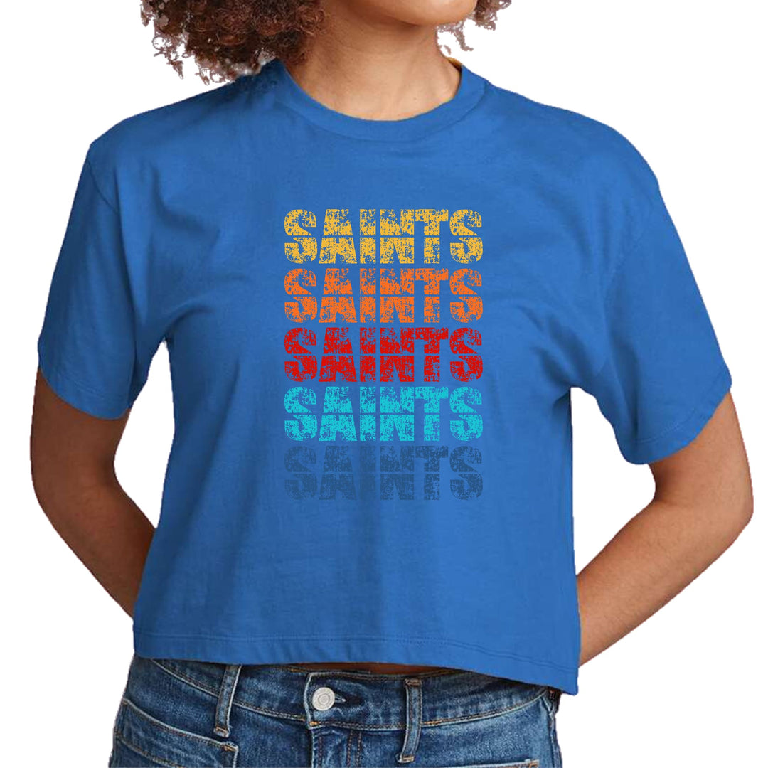 Womens Cropped Graphic T-shirt Saints Colorful Art Illustration - Womens