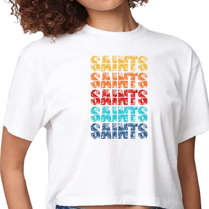 Womens Cropped Graphic T-shirt Saints Colorful Art Illustration - Womens