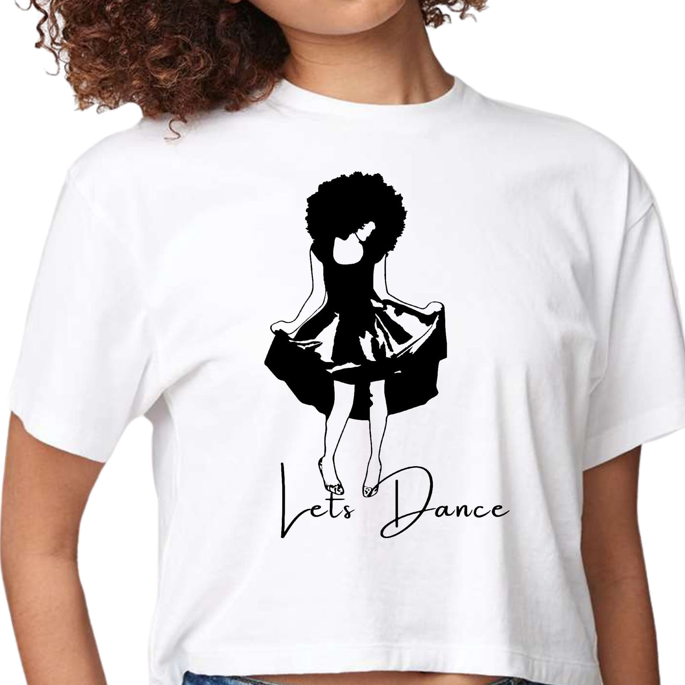 Womens Cropped Graphic T-shirt Say It Soul Lets Dance Black Line - Womens