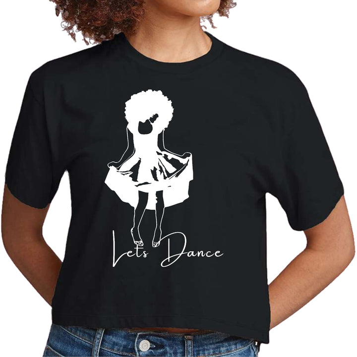 Womens Cropped Graphic T-shirt Say it Soul Lets Dance White Line - Womens