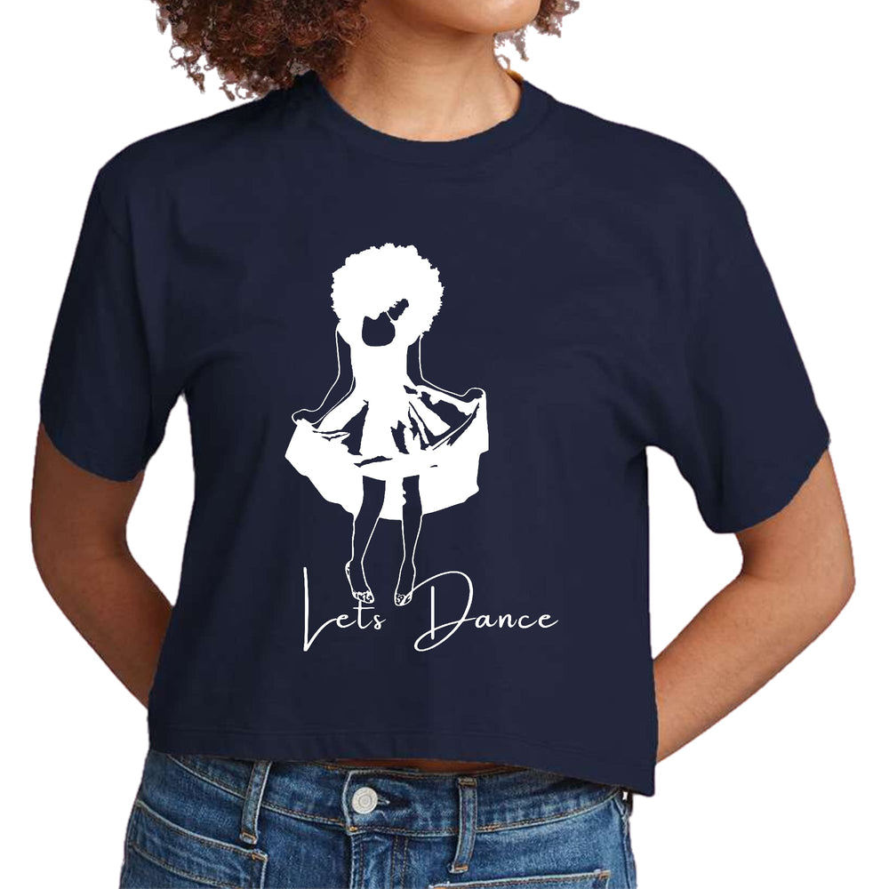 Womens Cropped Graphic T-shirt Say it Soul Lets Dance White Line - Womens