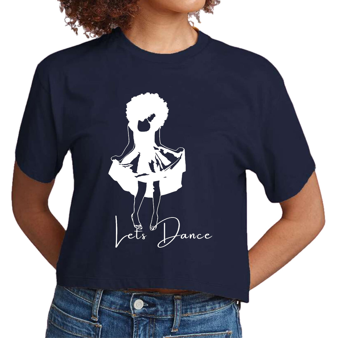 Womens Cropped Graphic T-shirt Say it Soul Lets Dance White Line - Womens