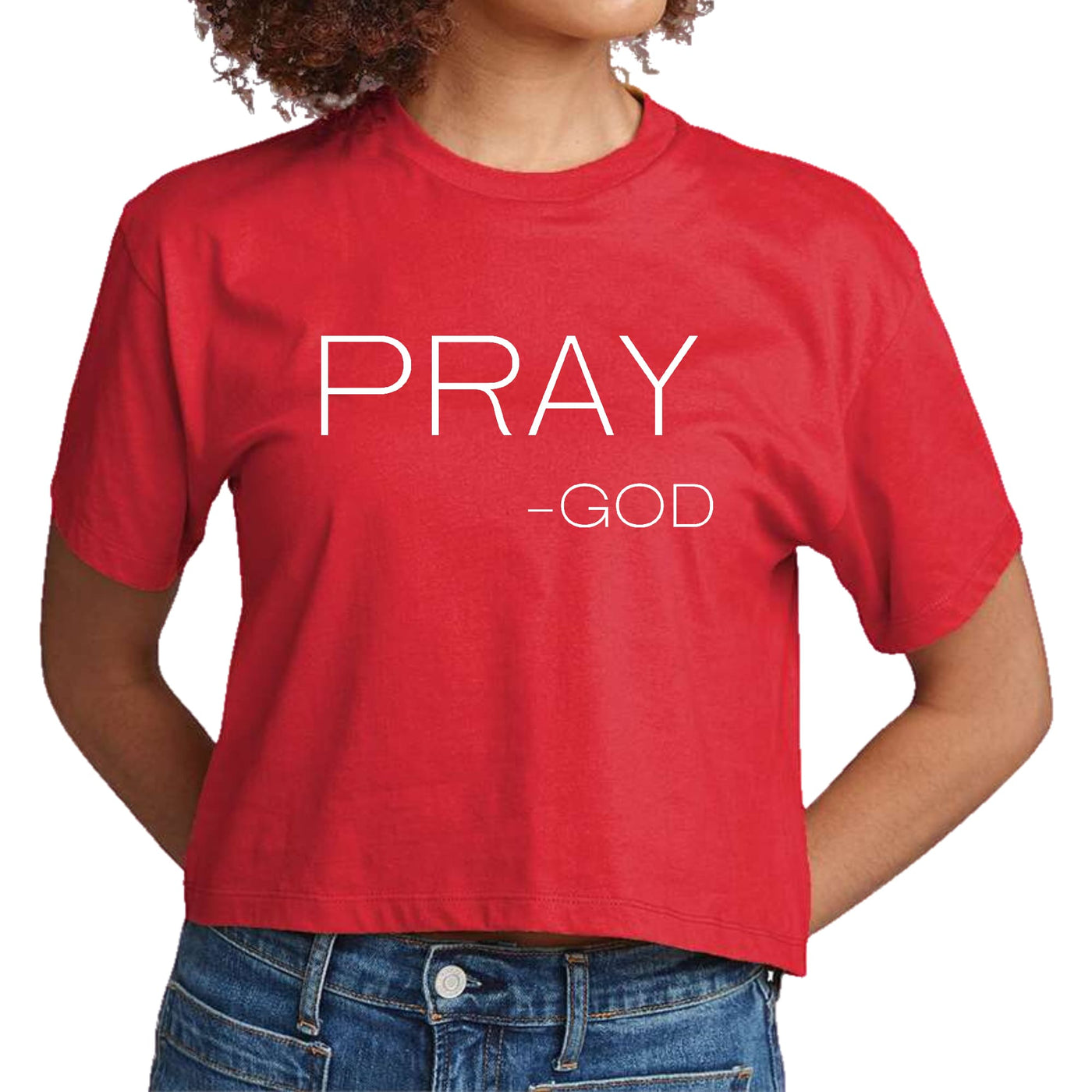 Womens Cropped Graphic T-shirt Say It Soul ’pray-god’ Statement - Womens