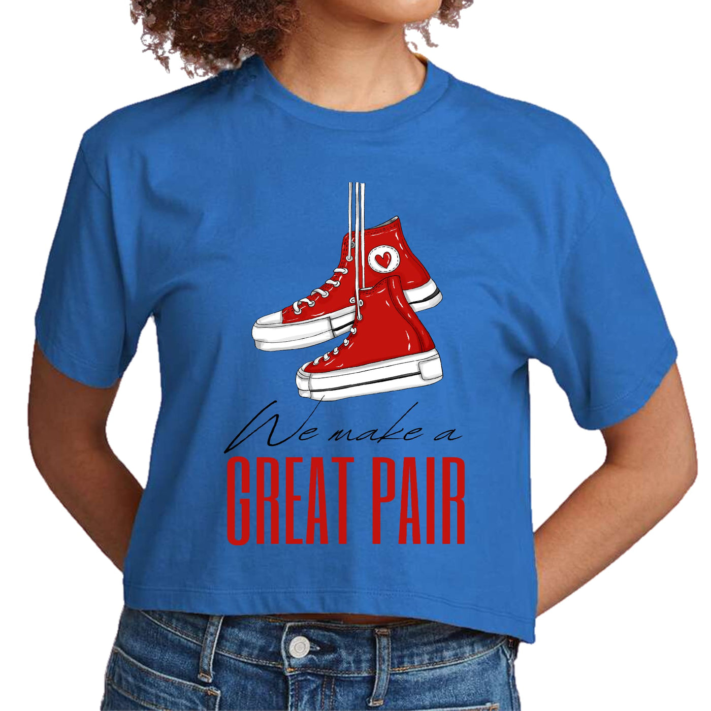 Womens Cropped Graphic T-shirt Say It Soul We Make a Great Pair Red - Womens