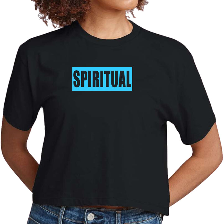 Womens Cropped Graphic T-shirt Spiritual Light Blue Print - Womens | T-Shirts