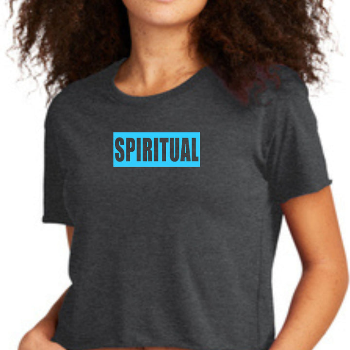 Womens Cropped Graphic T-shirt Spiritual Light Blue Print - Womens | T-Shirts