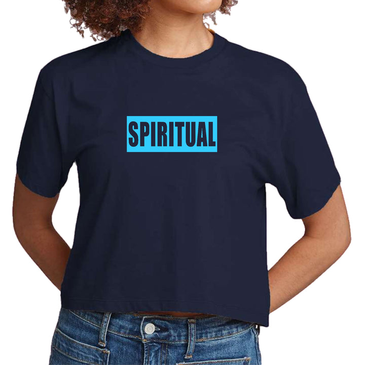 Womens Cropped Graphic T-shirt Spiritual Light Blue Print - Womens | T-Shirts