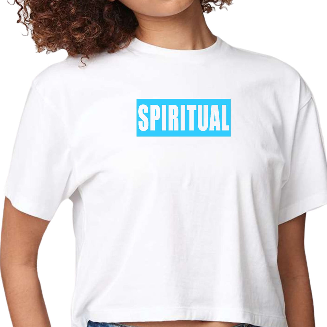 Womens Cropped Graphic T-shirt Spiritual Light Blue Print - Womens | T-Shirts